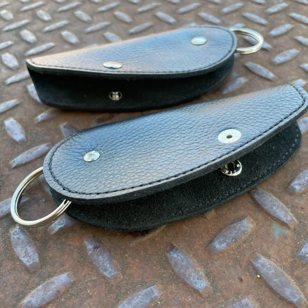 Genuine Leather Keychains Black Handmade Keys Holder Lot of 2 Keyrings Keyfobs